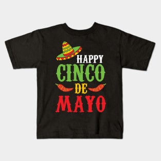 Cute Happy Cinco De Mayo Sombrero Peppers May 5th Kids T-Shirt